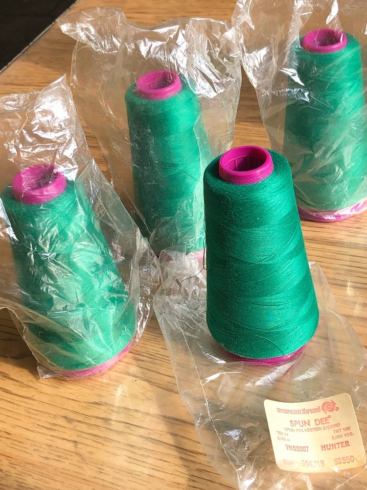 THREAD 4 spools Tex 24 SPUN DEE polyester 2 cord vintage 3000 Yds Hunter Green