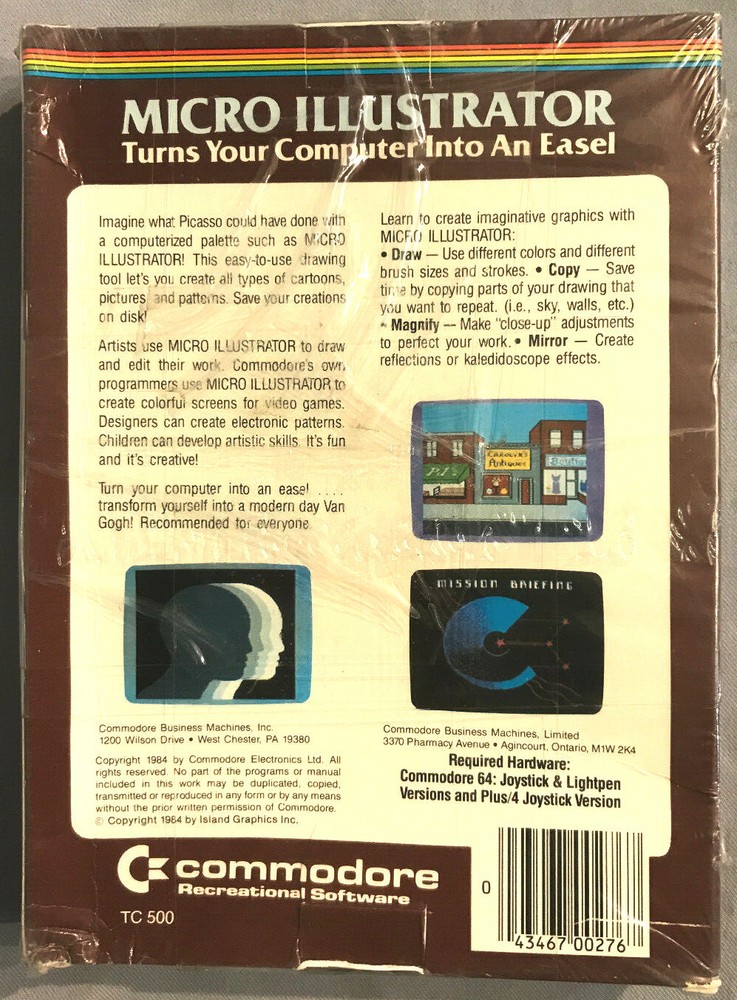 NIB MicroIllustrator C64/Pen/+4 Disk Commodore Business Machines Island Graphics