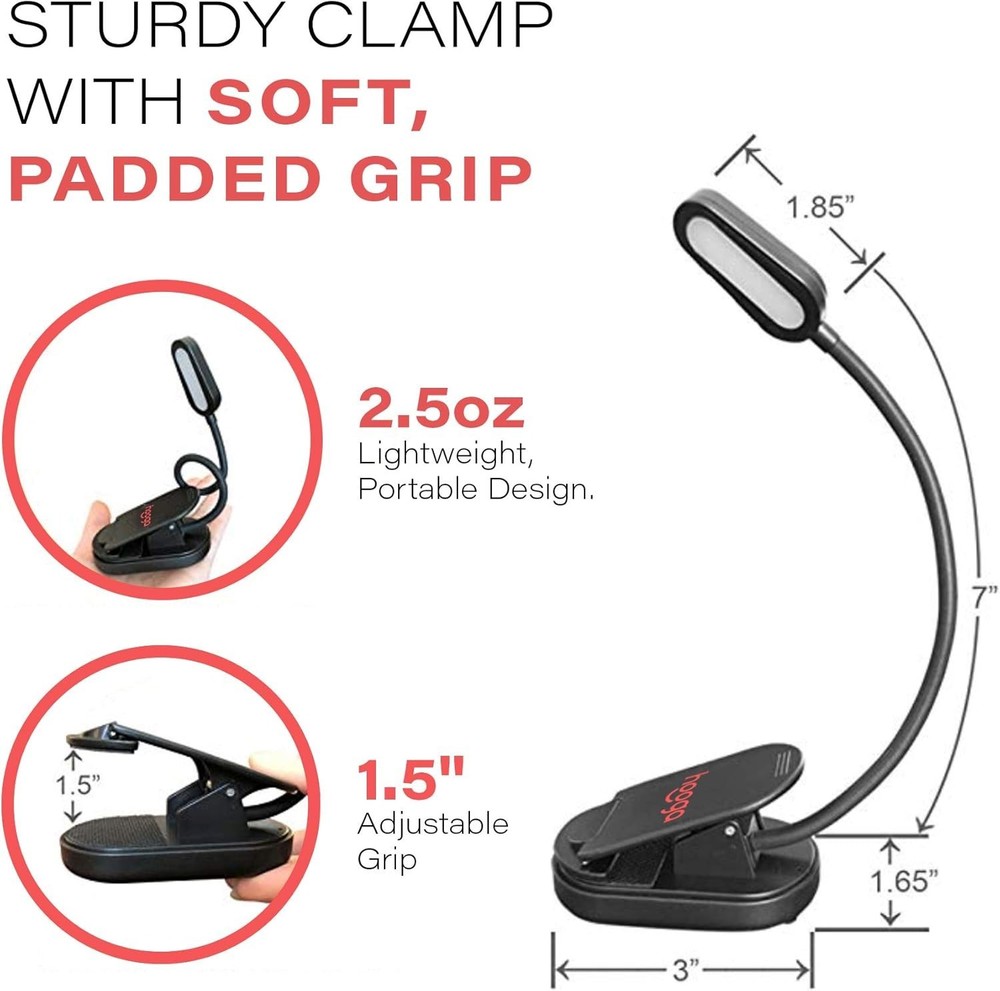 Amber Book Light Rechargeable Clip-On Blue Light Blocking LED Reading Light
