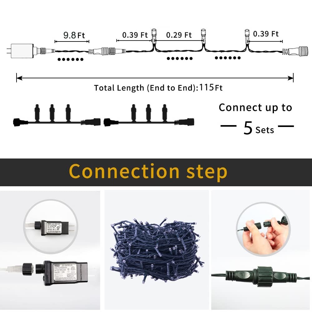 Christmas String Lights - 320 LEDs 35m/115ft Memory Function 8 Modes End-to-E...
