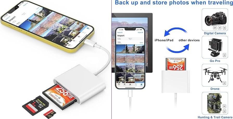 Lector de tarjetas CF SD para iPhone iPad, lector de tarjetas de memoria Compact