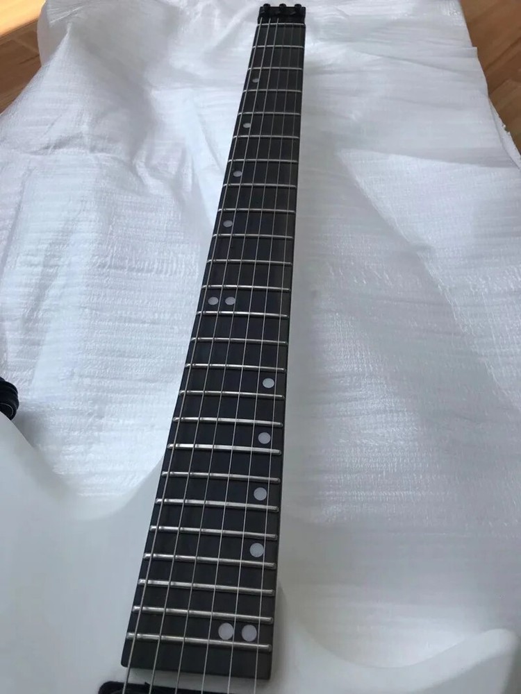 High Quality Custom 6 String Headless Electric Guitar Matte White Black Hardware