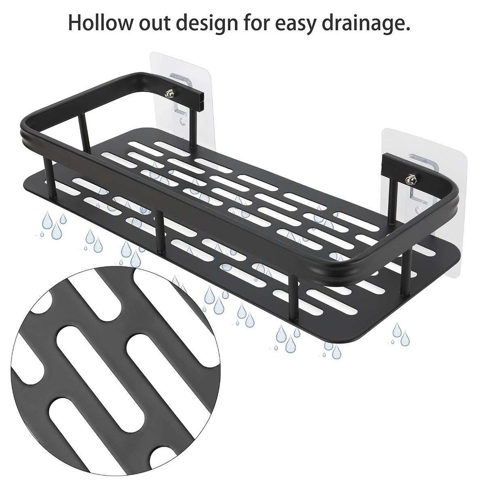 Punch-free Bathroom Kitchen Shelf Wall Mounted Storage Rack Organizer Rectangle