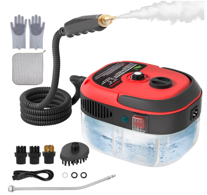 2500W Handheld Pressurized Steam Cleaner,High-Temp Portable Cleaning Machine-Red