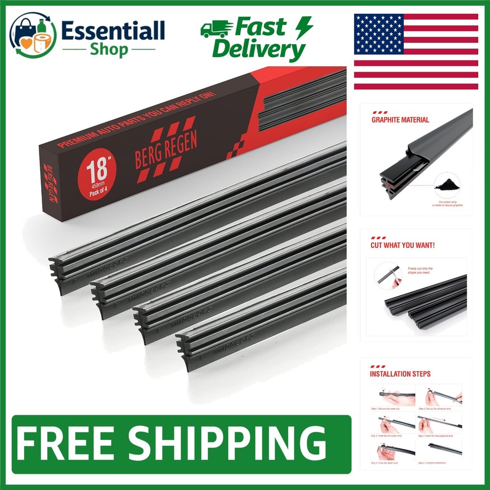 18-Inch Universal Windshield Wiper Refills - 4-Piece Rubber Replacement Set