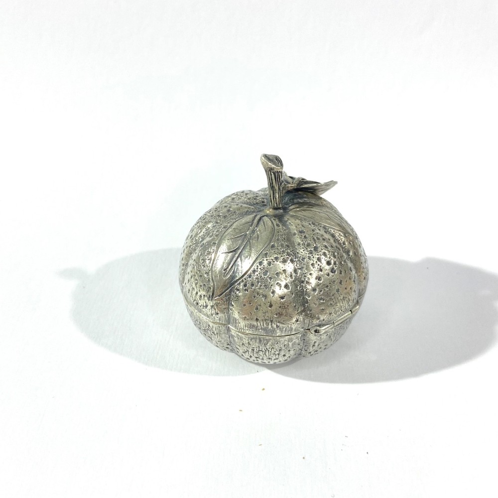Vintage Italian Pumpkin shape Solid Silver Pill Box , hallmarked pillBox