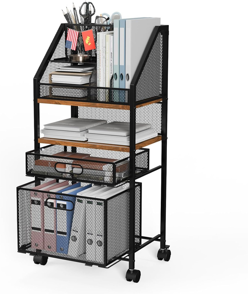 Rolling File Cart with Lockable Wheels & 2 Drawers - Space-Saving Organizer