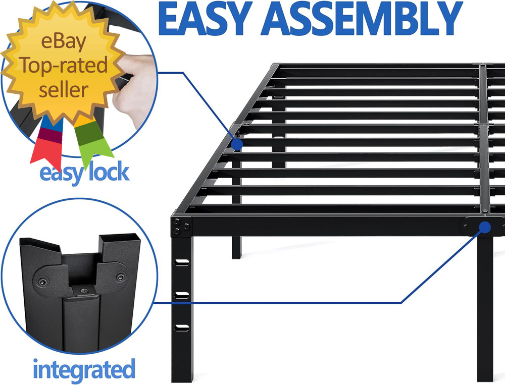 Metal Bed Frame King Size Bed Frame with Storage Space Heavy Duty Sturdy