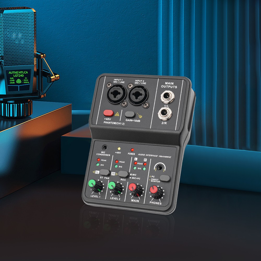 2Channel Mini Audio Mixer Bluetooth USB DJ Sound Mixing Console Amplifier Studio
