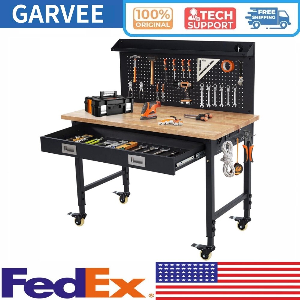 48" Workbench Heavy Duty Adjustable Height Workstation with Drawer Storage
