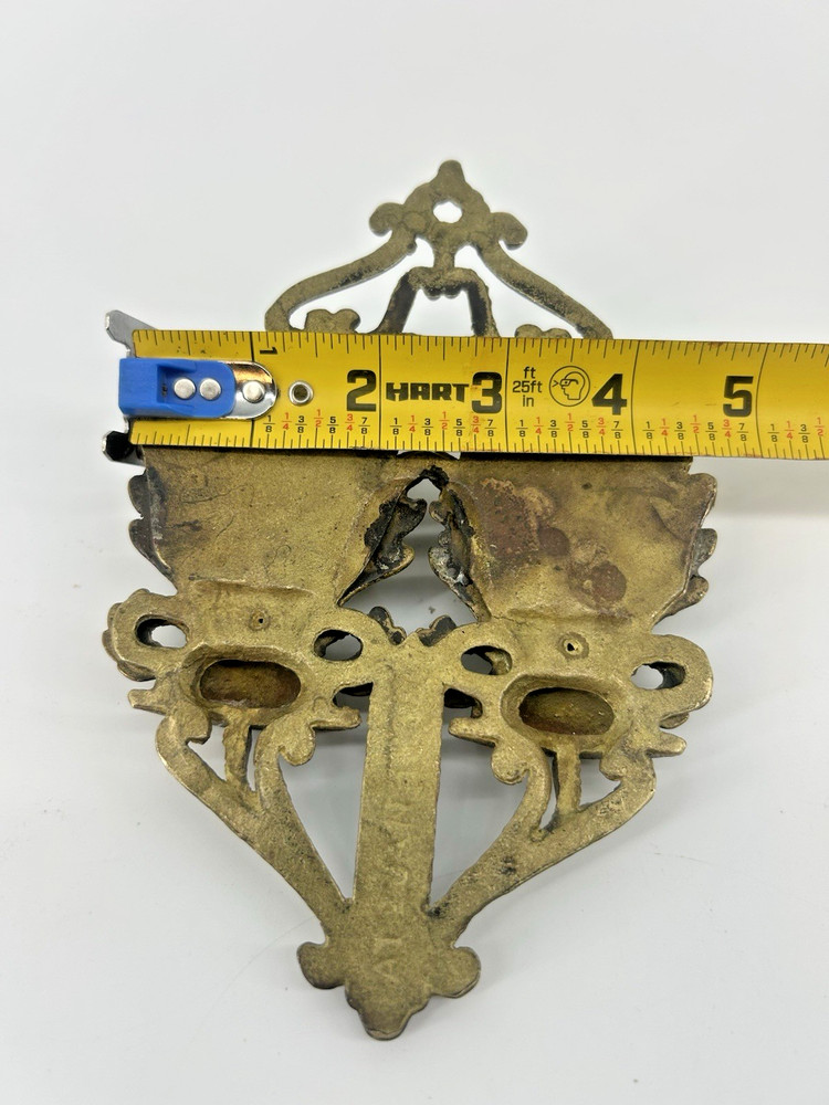 Vintage Antique Solid Brass Leaf Pattern Wall Match Safe Holder Decorative Neat!