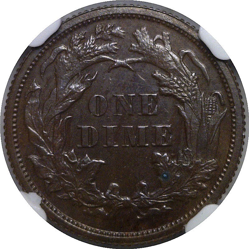 1863 Pattern Dime Judd-333 NGC PF-64 BN