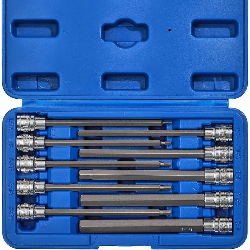 10pcs Long 3/8 Drive Socket Set S2 Steel Bits Cr-V Tool Case Durable Transport