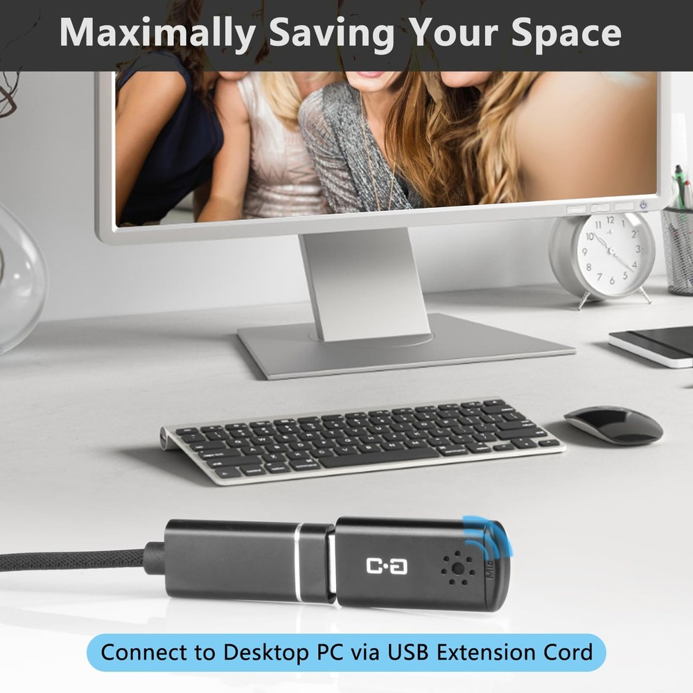 Cordless USB Microphone for Laptop/Desktop - High Sensitivity, Plug-and-Play