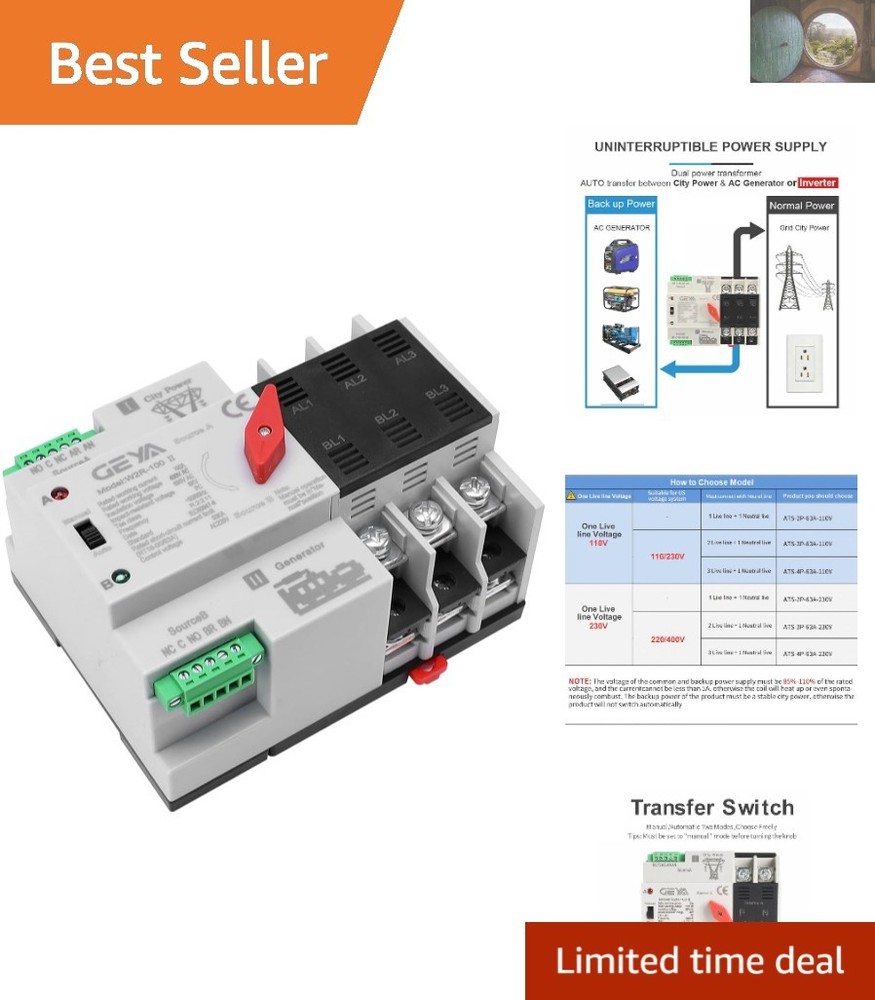 Compact 3-Pole Automatic Transfer Switch 100A for Home or Generator Use