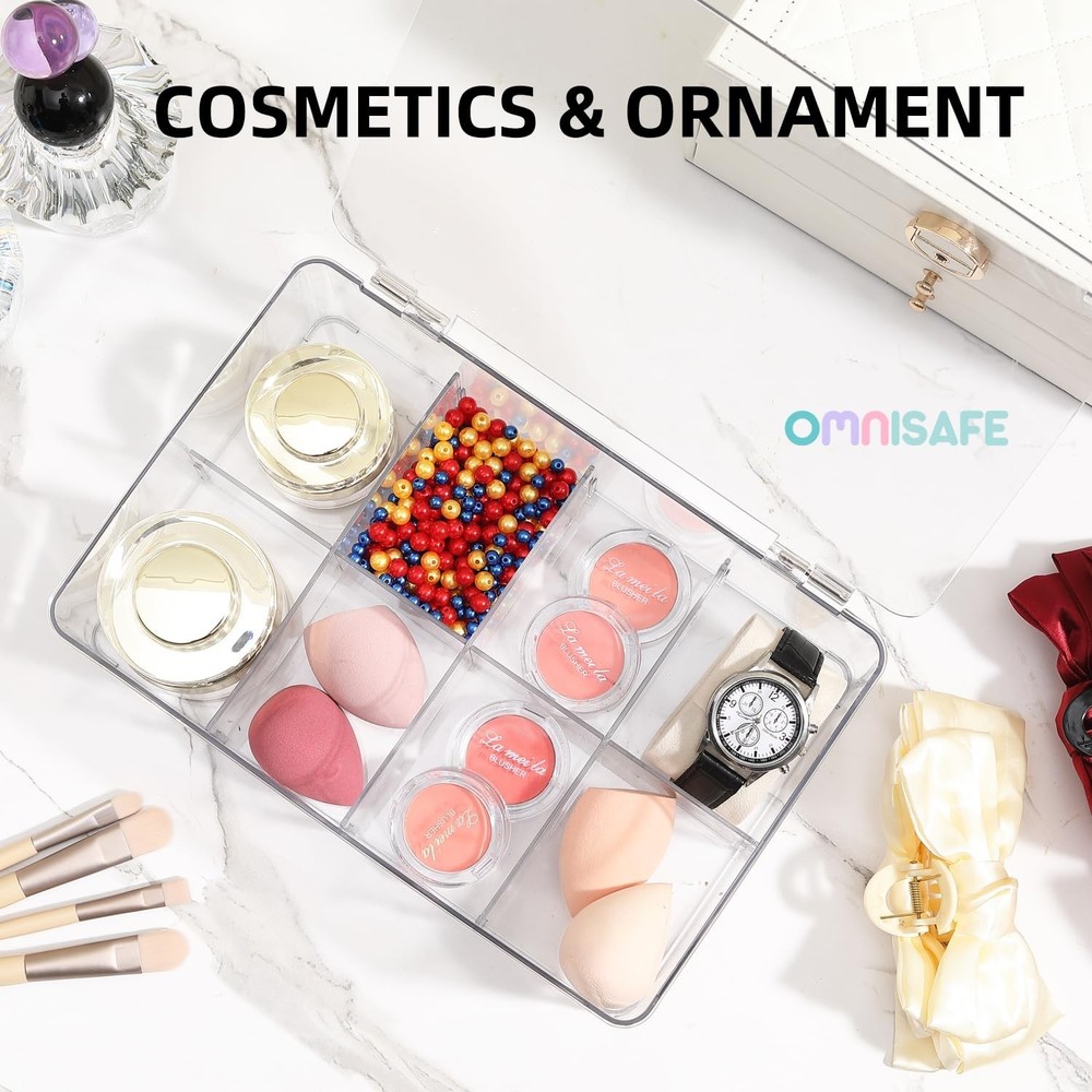 Divided Clear Plastic Organizer Bin with Hinge Lid, 8 Sections Tea Bag Storag...