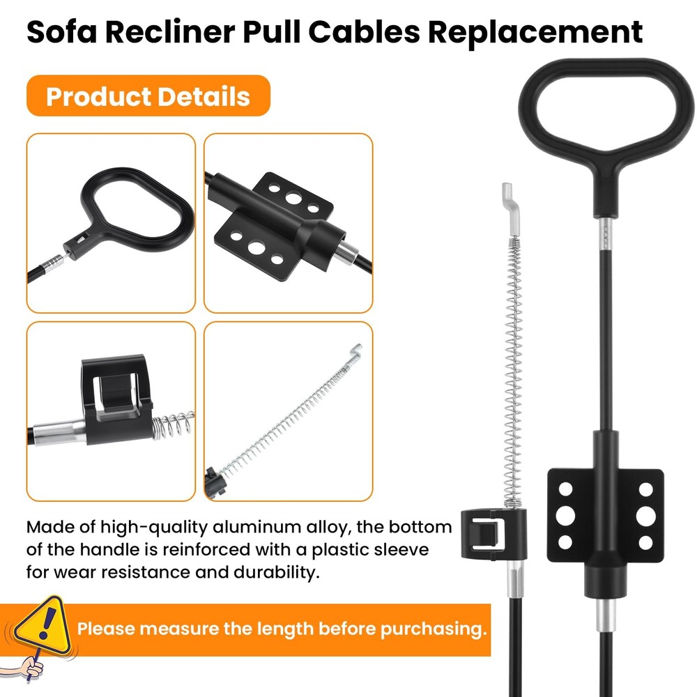 Aifeier ET 3PCS Sofa Recliner Cables, D-Ring Pull Handle Couch Release Black