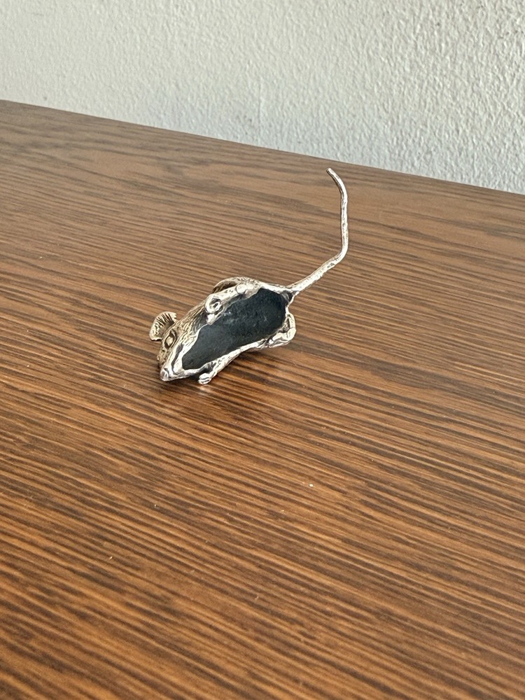 Vintage Sterling Solid Silver Miniature Mouse Mice Figure In 925 Silver Standard