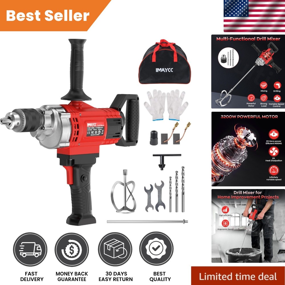 Heavy-Duty 3200W Drill Mixer - Ergonomic Design with Interchangeable Bits
