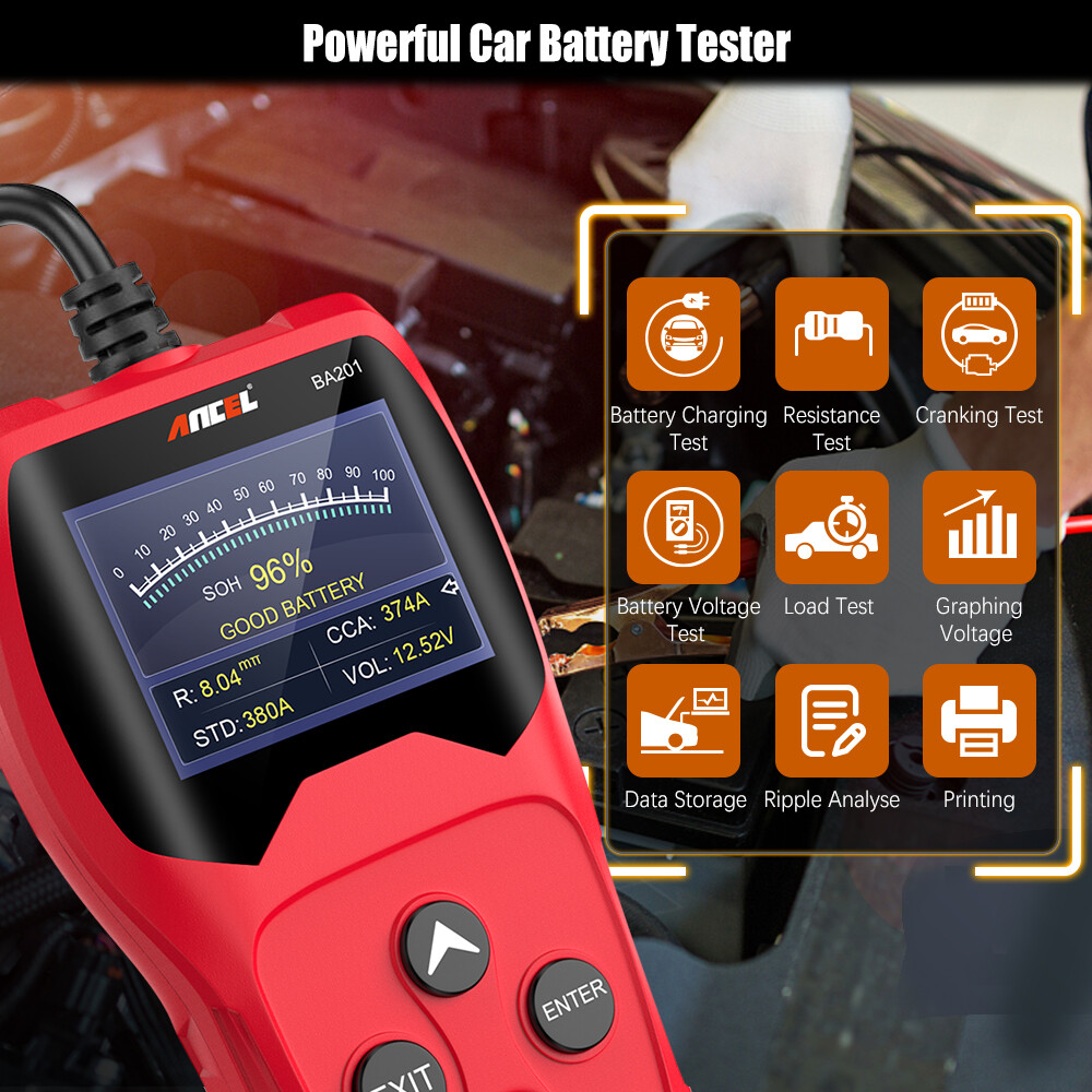 ANCEL 12V Car Battery Load Tester Voltmeter Cranking Charging Analyzer Fast Test