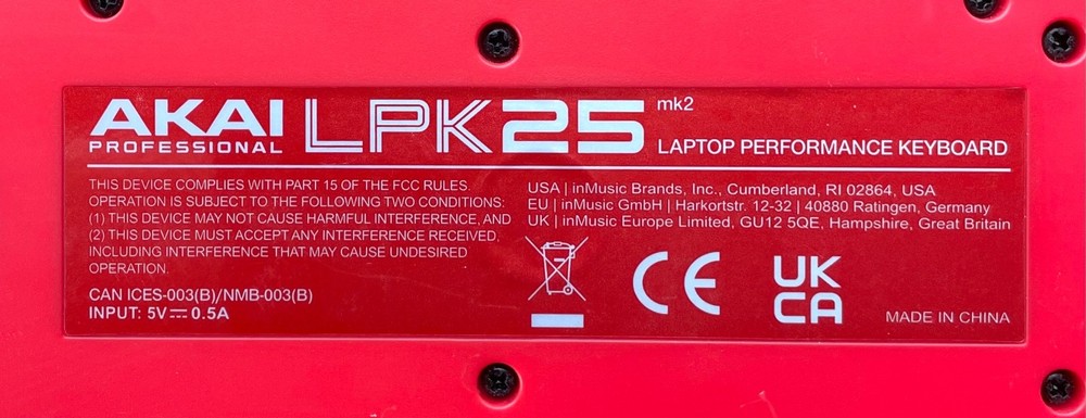 AKAI Professional LPK25 USB-MIDI Controller Laptop Keyboard POWERS ON READ