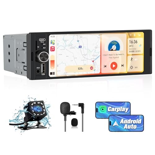 Universal Single Din Car Stereo with Wireless CarPlay & Android Auto 6.36 Inch