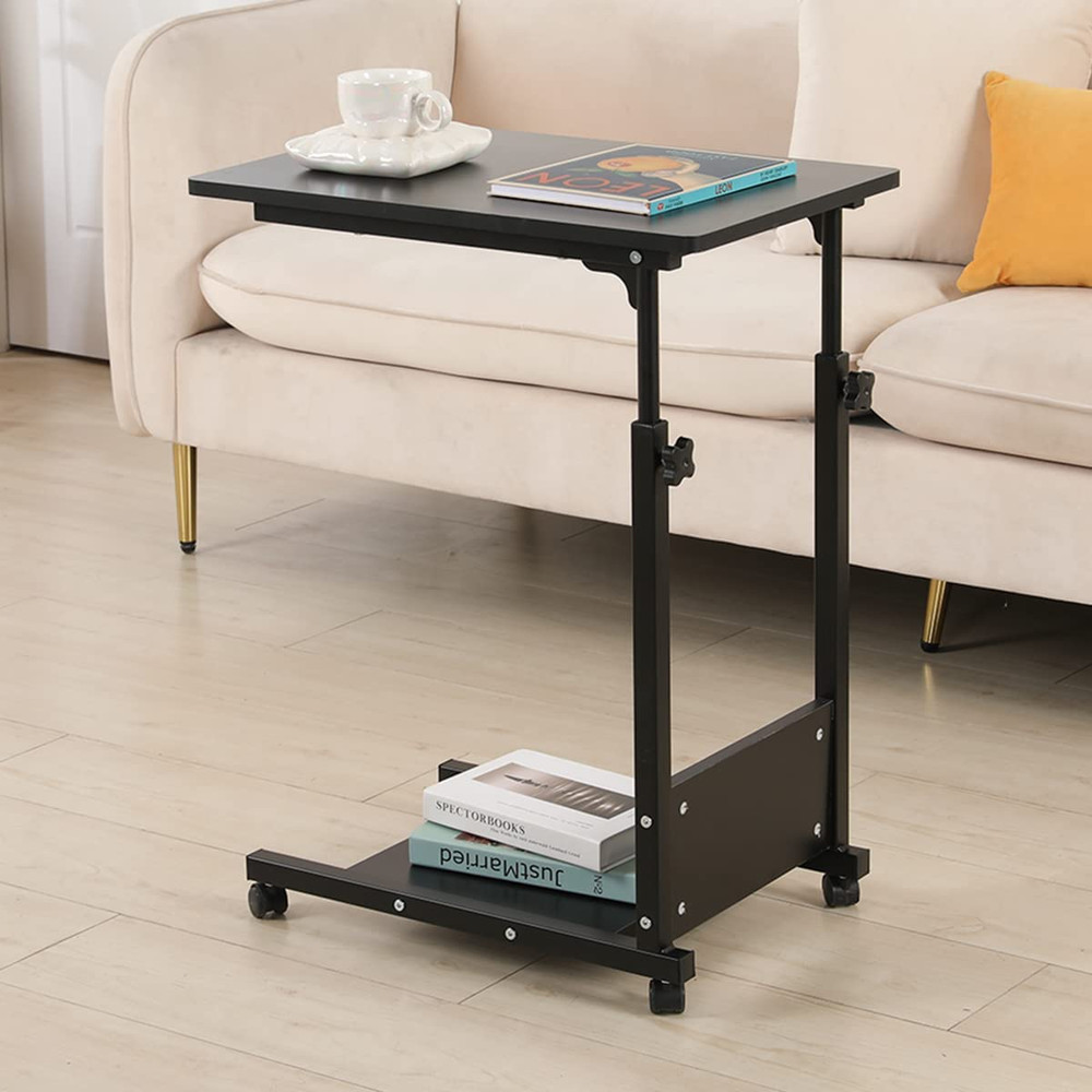 Adjustable Height C Table Sofa Side Bedside Table with Wheels, Hospital Bed Tabl