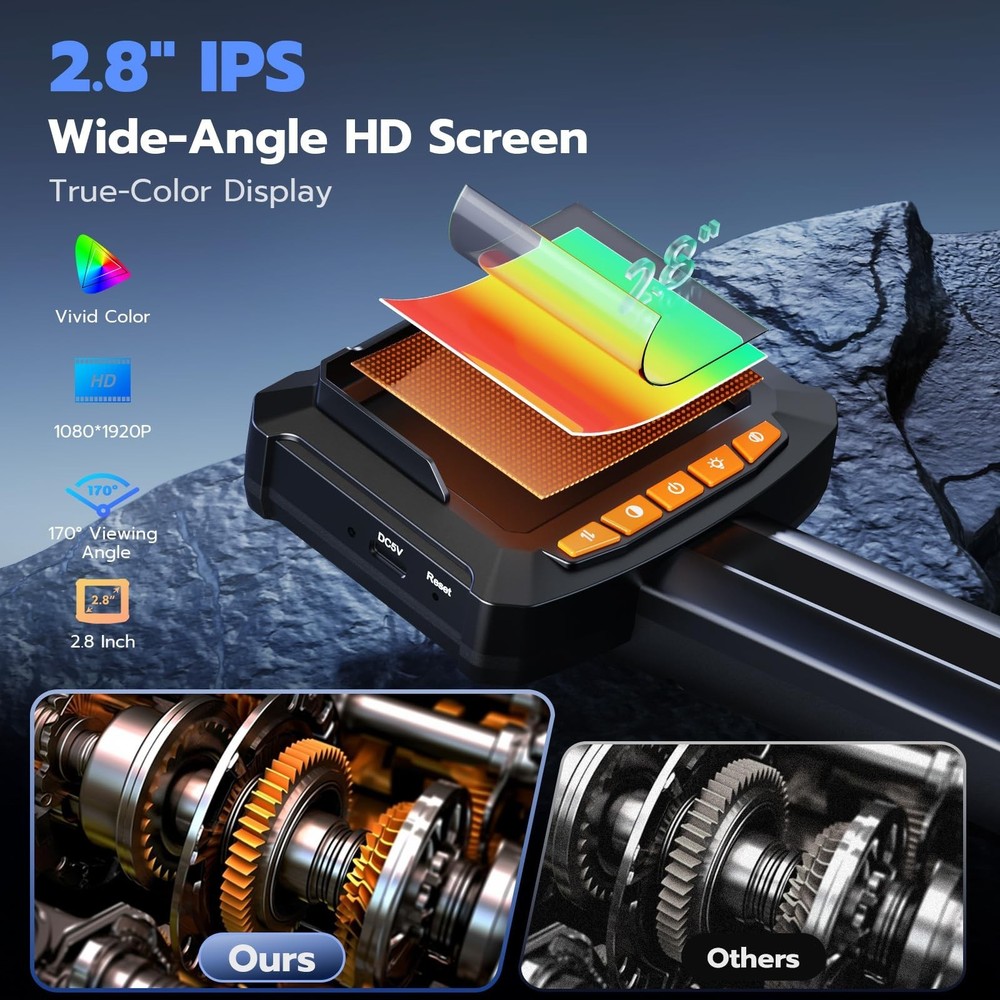 Endoscope Camera with Light, 2.8" IPS 1080P HD Handheld Borescope, 8 Adjustab...