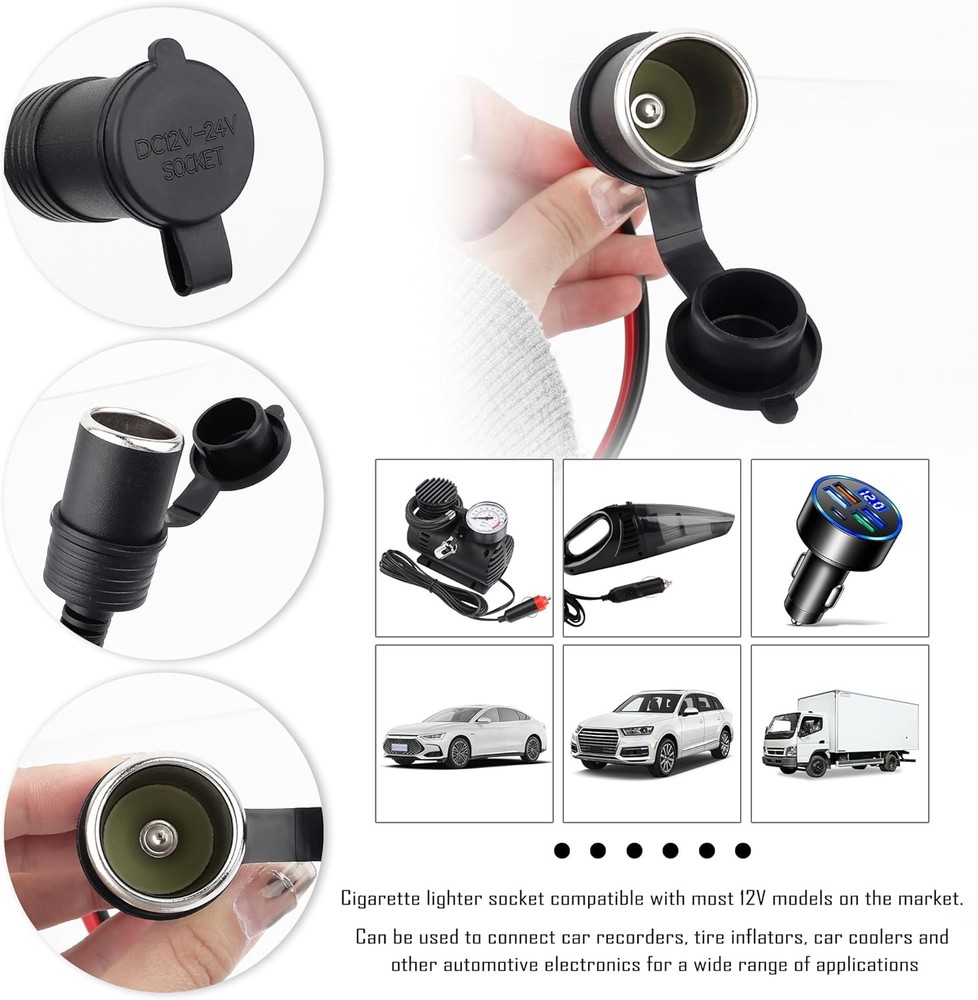 Cigarette Lighter Socket Replacement with 5Ft Extension Cord 12V