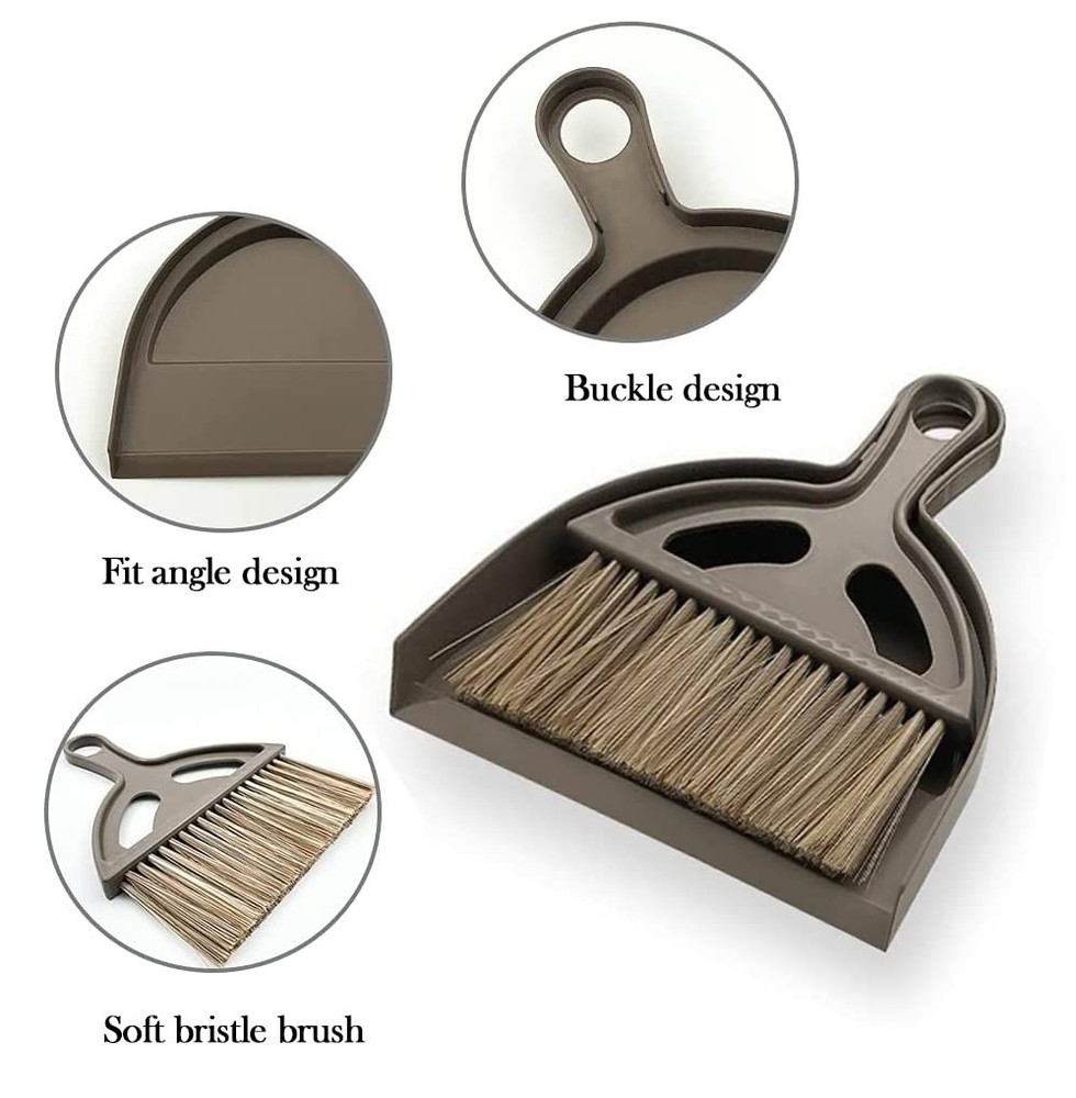 Small Broom and Dustpan Set Mini Brush, Hand 2set, Brown