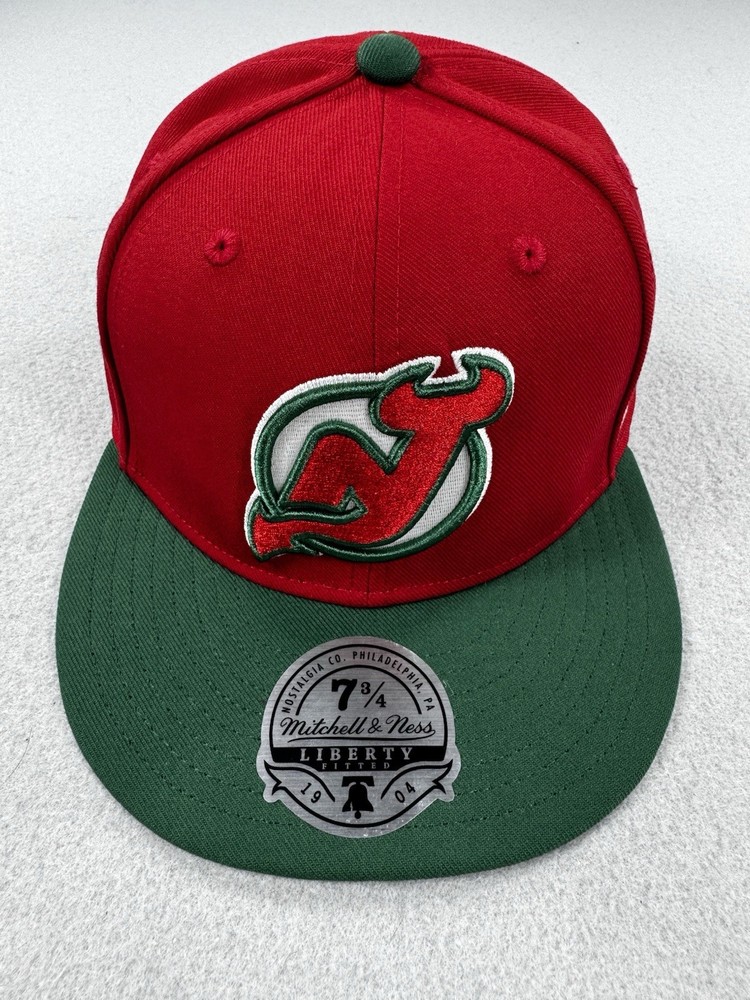 New Jersey Devils Fitted Hat 7 3/4 Mitchell & Ness NHL Red Green Cap