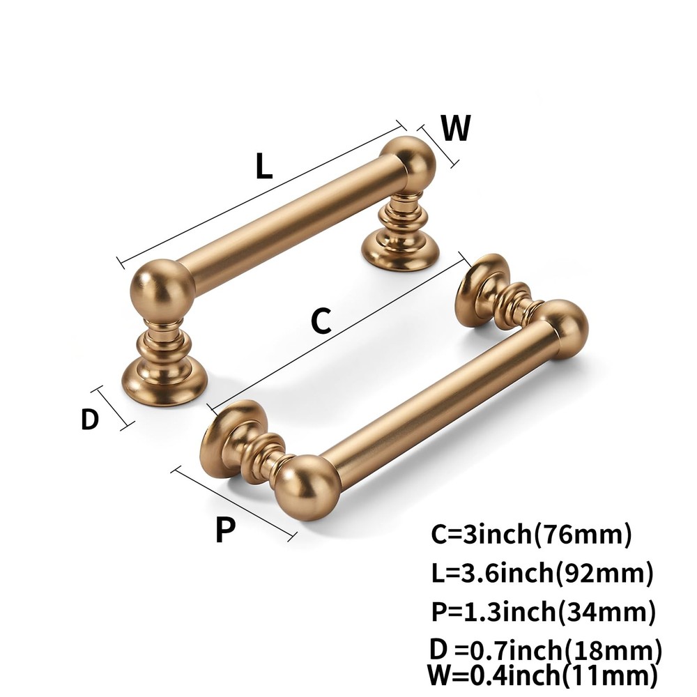 KHTUMEWARE 10 Pack 3in Honey Bronze Cabinet Pulls Solid Brass Heavy-Duty Kitchen