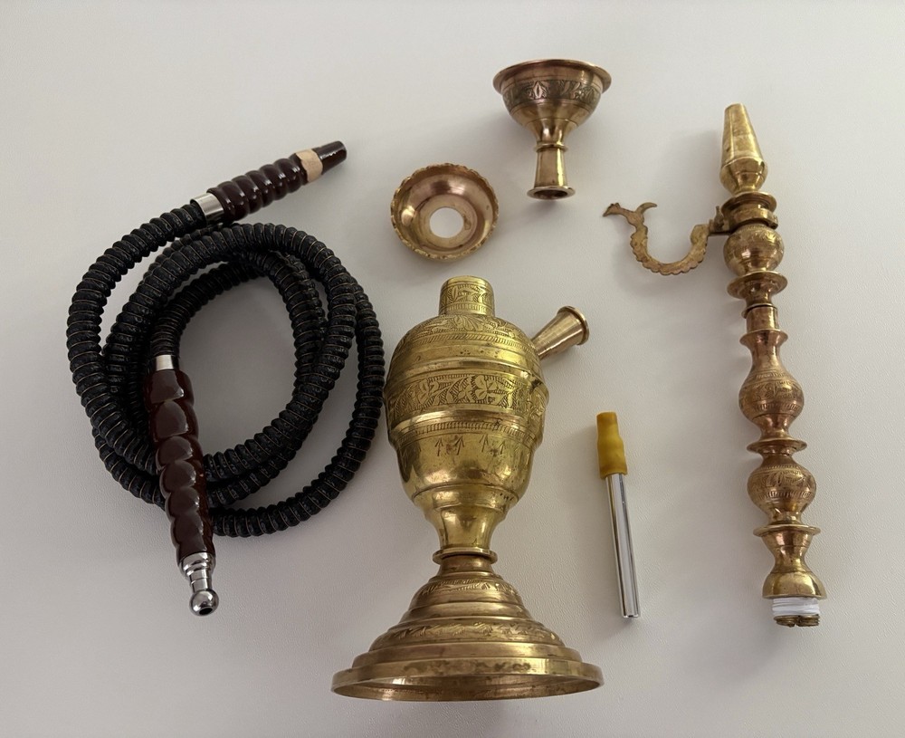 Vintage Brass Hookah 21” Etched Middle Eastern Style – Complete Set