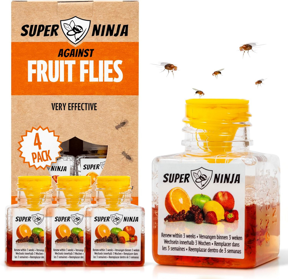 Super Ninja Fruit Fly Traps for Indoors - 4 Pack, Highly Effective Fruit Fly Cat