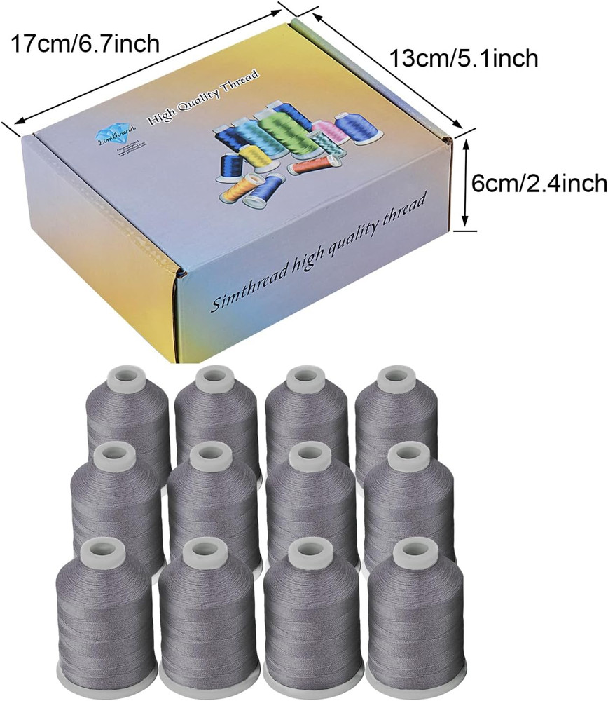12 Spools Gray Polyester Thread 40D/2 for All Purpose Sewing Quilting