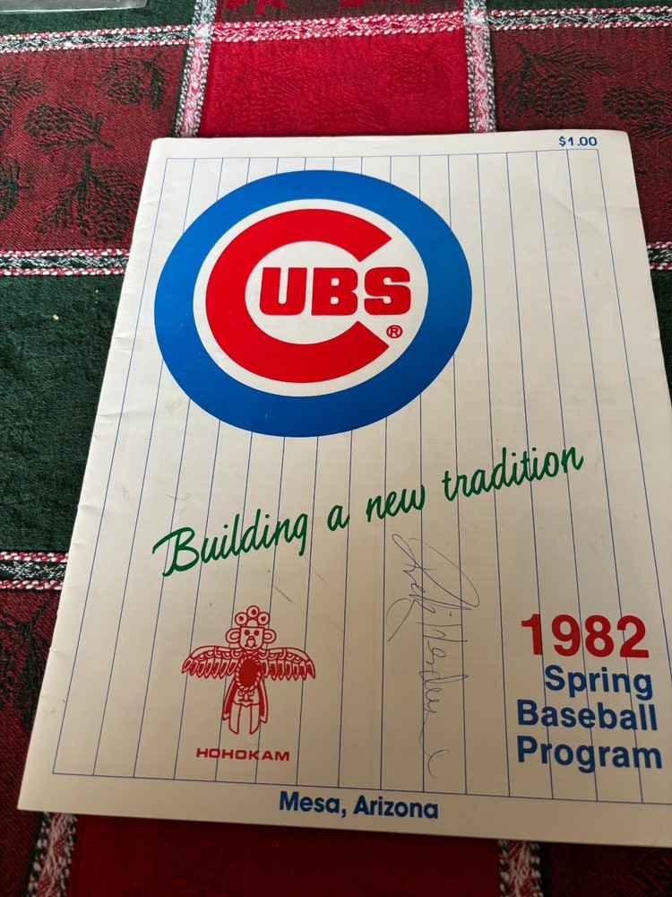 1982 Cubs Spring Program vs Oakland A's scored (Rickey Henderson, Billy Martin)