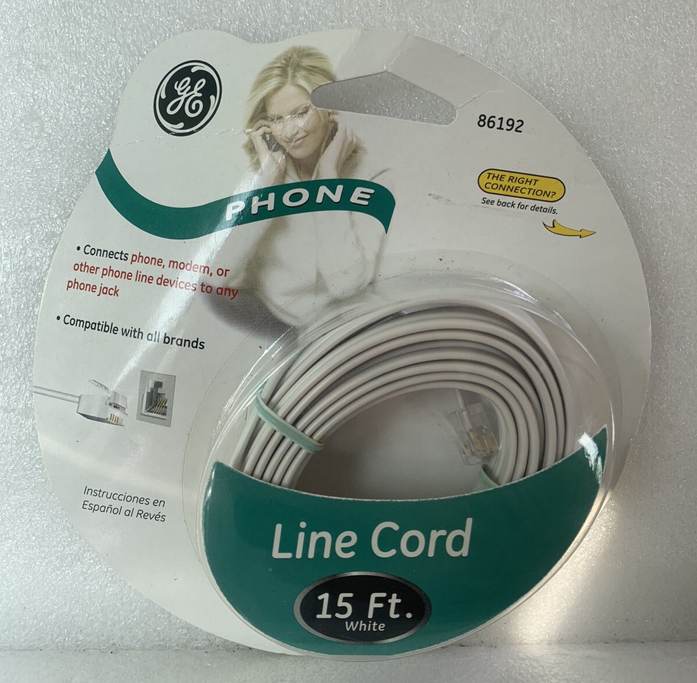GE White Phone Cord - 15’