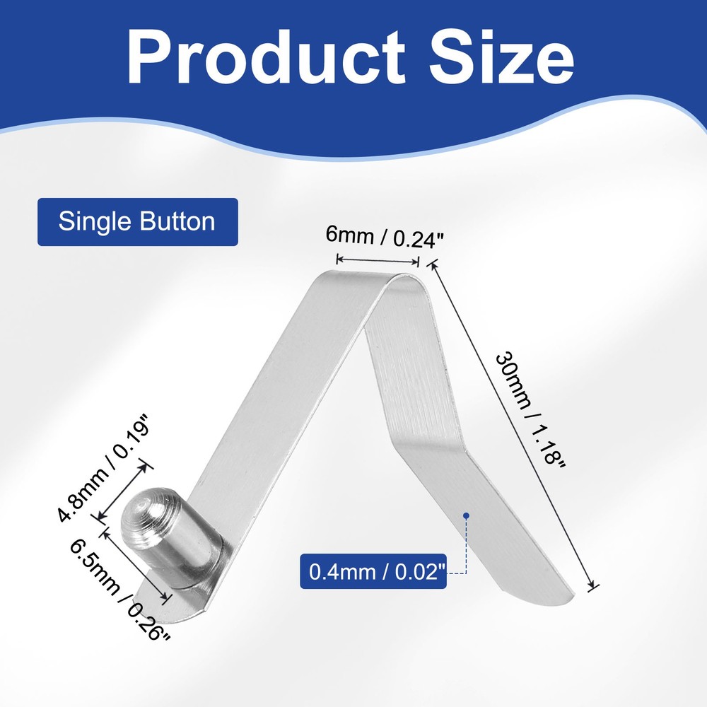 20pcs 4.8x6.5x30mm Single Button V-Shaped Paddle Snap Spring Clips Solid Head