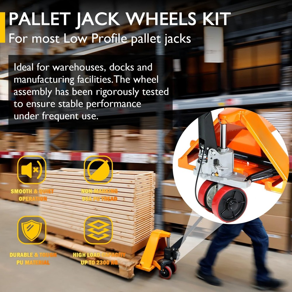 Pallet Jack Wheel Kit Red Polyurethane 7"x2" Steering 3"x3.75" Load Rollers