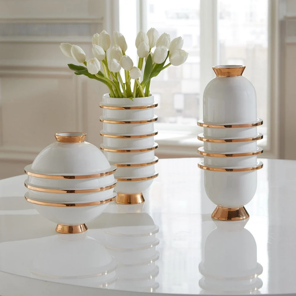 Jonathan Adler Orbit Urn Vase White/Gold