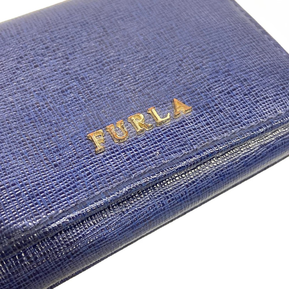 FURLA Navy Leather Trifold Wallet