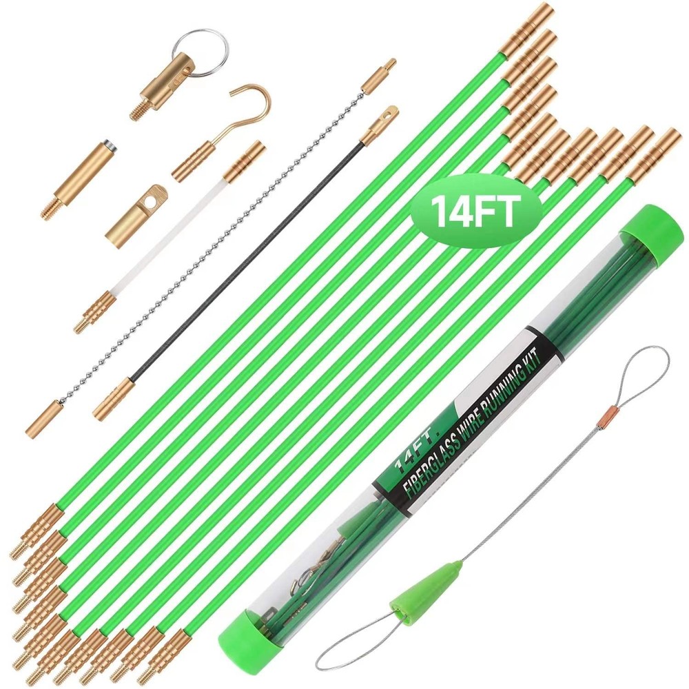 Wire Fish Rod Kit 14FT Electrical Cable Pulling Tool Set Glow Rods