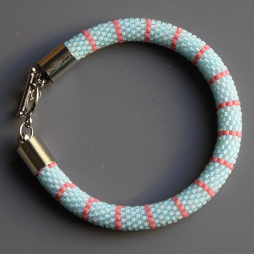 Bead Crochet Aqua Blue Stripped Bracelet