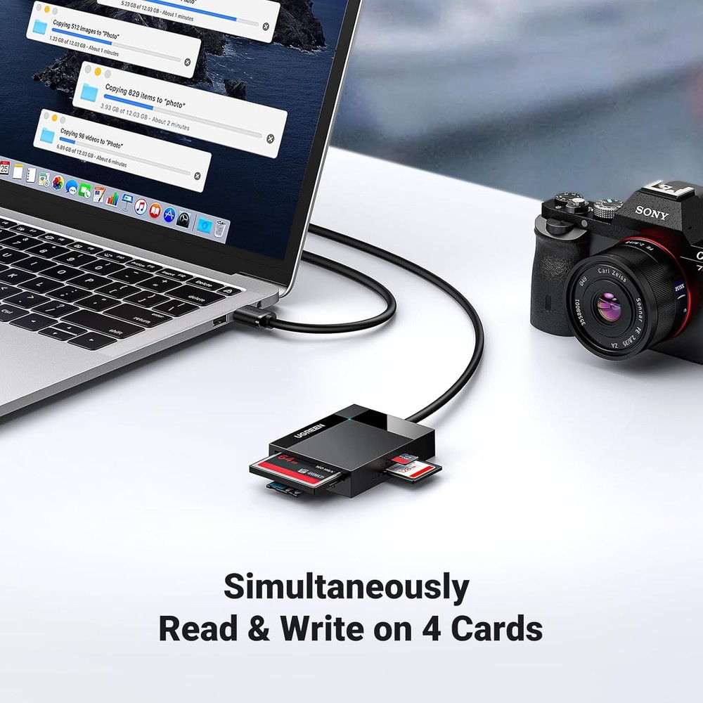 SD Card Reader USB 3.0 Card Hub Adapter 5Gbps Read 4 Cards Simultaneously