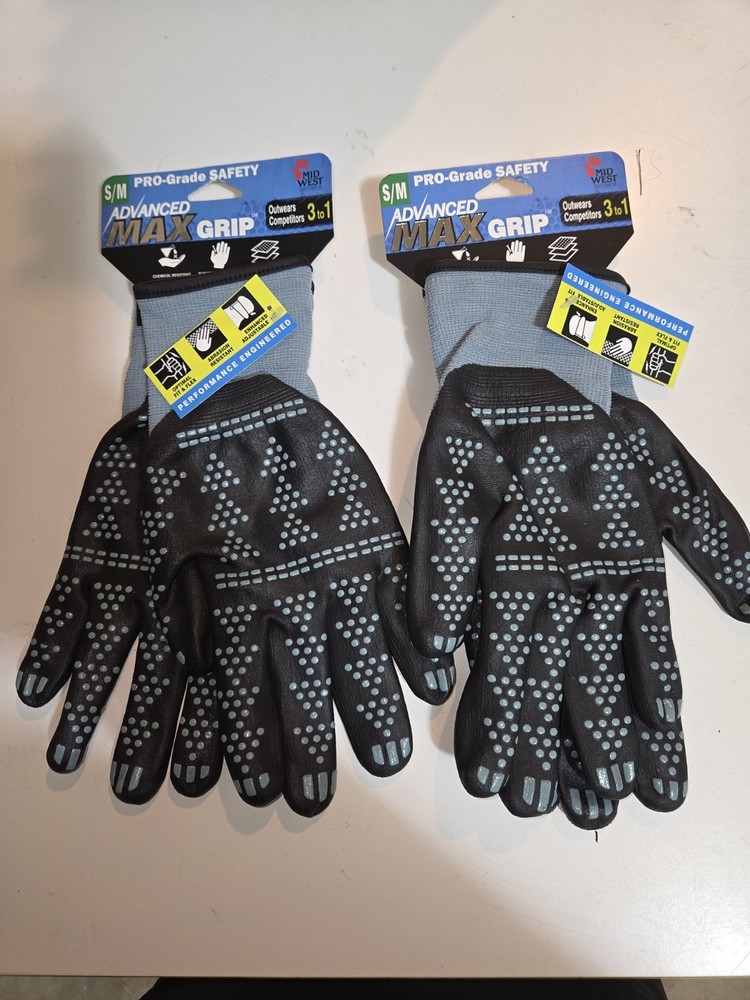 TWO PAIR Midwest Nitrile Dripped Advanced Max Grip Gloves Size S/M - 95SL