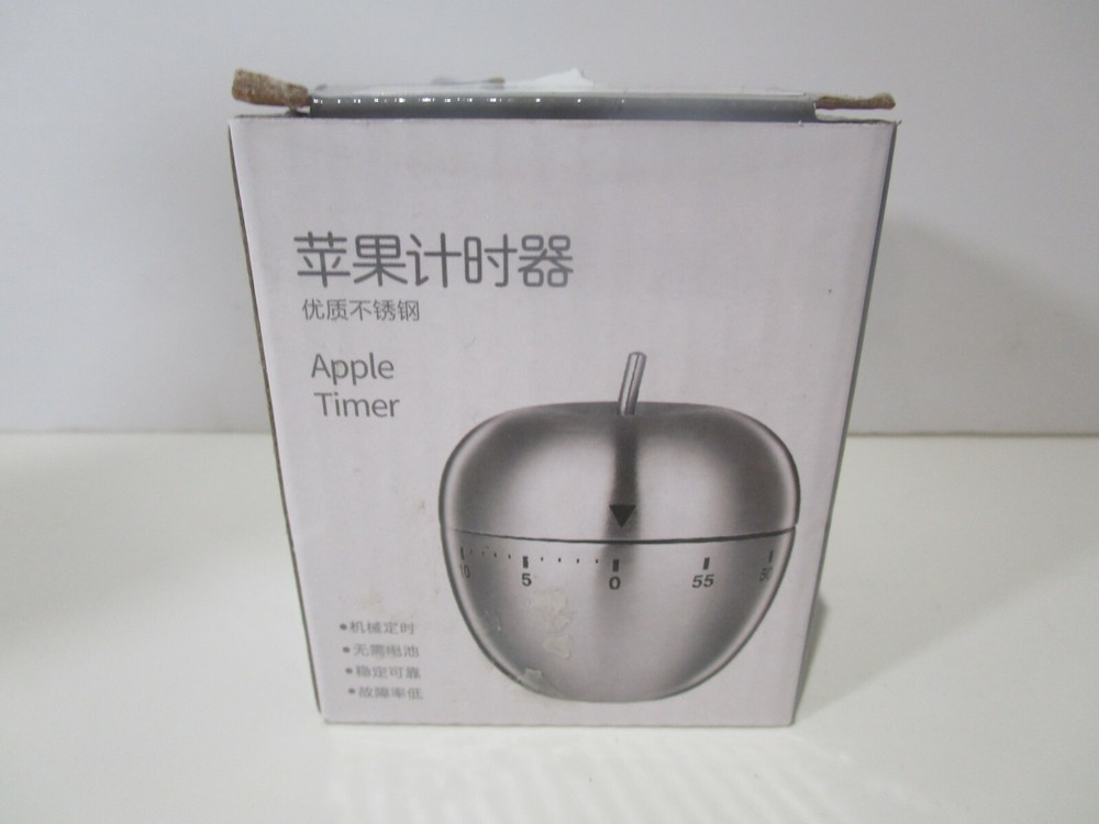 60 Minute Alarm Kitchen Timer, Apple Shaped, No Batteries Needed, Silver.