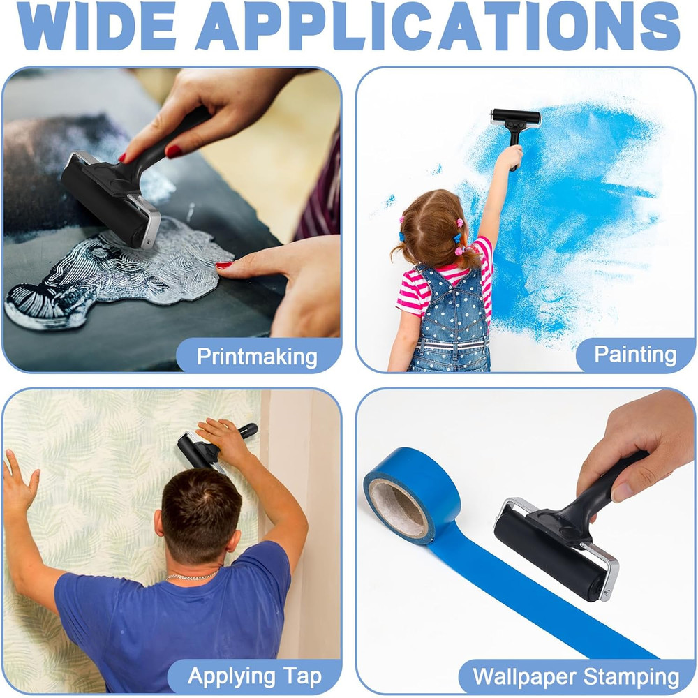 6 Pack 4" Rubber Brayer Roller Hard Rubber Rollers Crafting Printing Printmaking