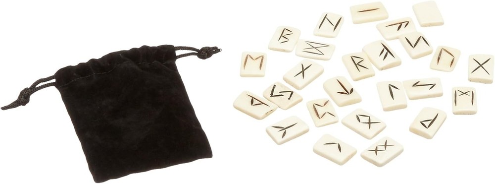 Bone Rune Stone Set, 25 Pieces with Pouch