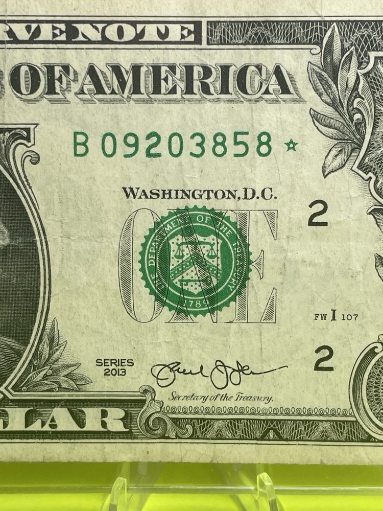 2013 B Duplicate Print ERROR ⭐️ STAR NOTE $1 B 09203858* Over Inking ERROR ON 2