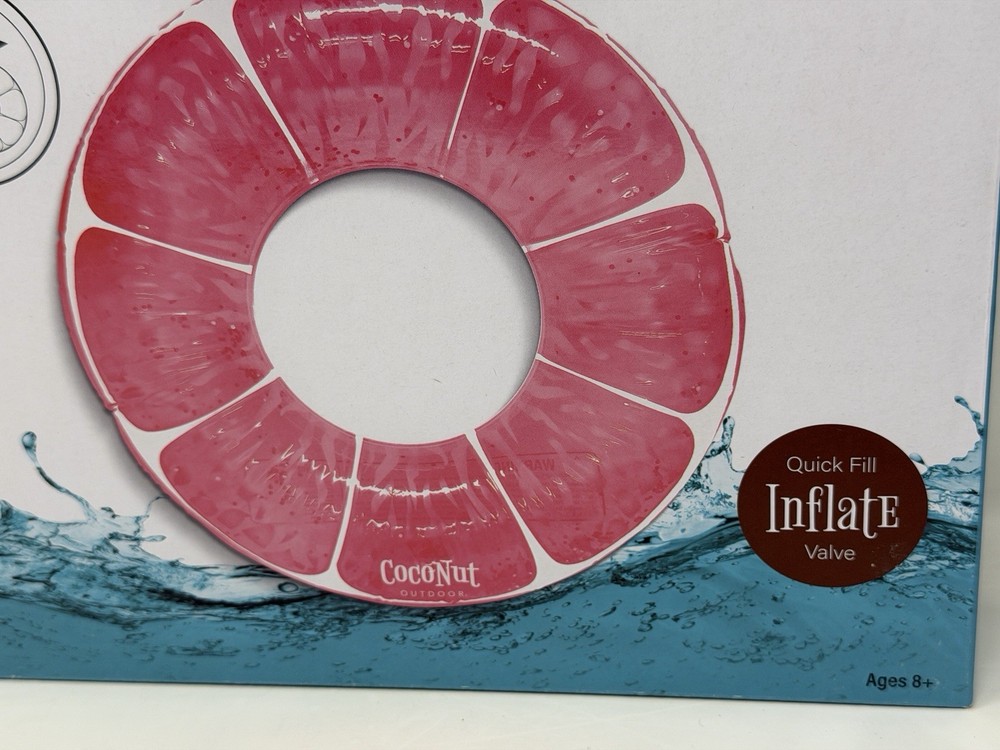 Pink Grapefruit Glitter CocoNut 42” Inflatable Ring Float NEW Quick Inflate